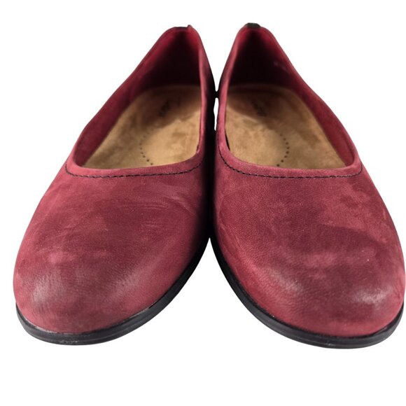Trotters Darcey Dark Red Nubuck Comfy Ballerina Flat 9 Narrow Great Condition - Picture 7 of 12